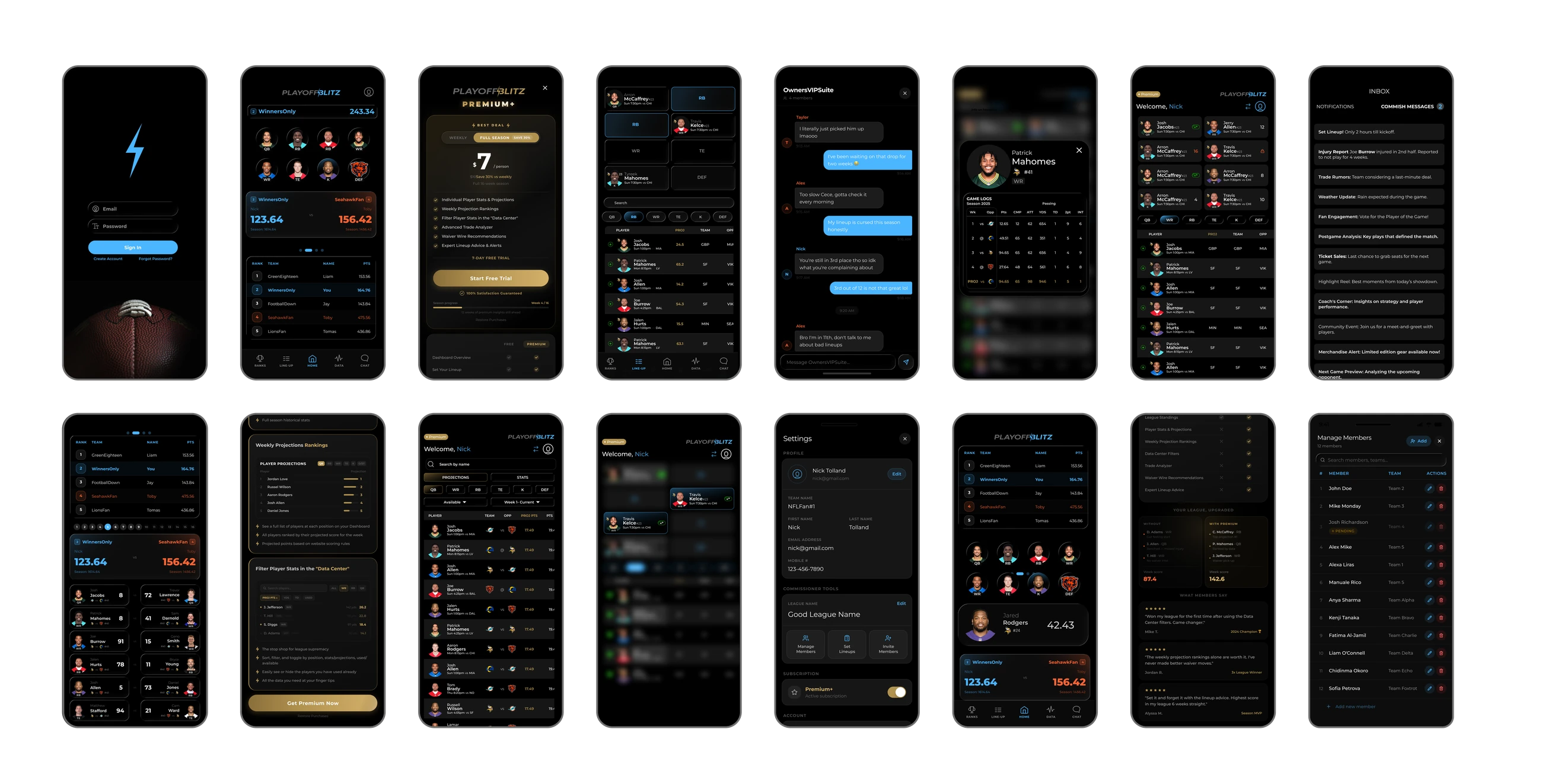 Grid of all designed app screens