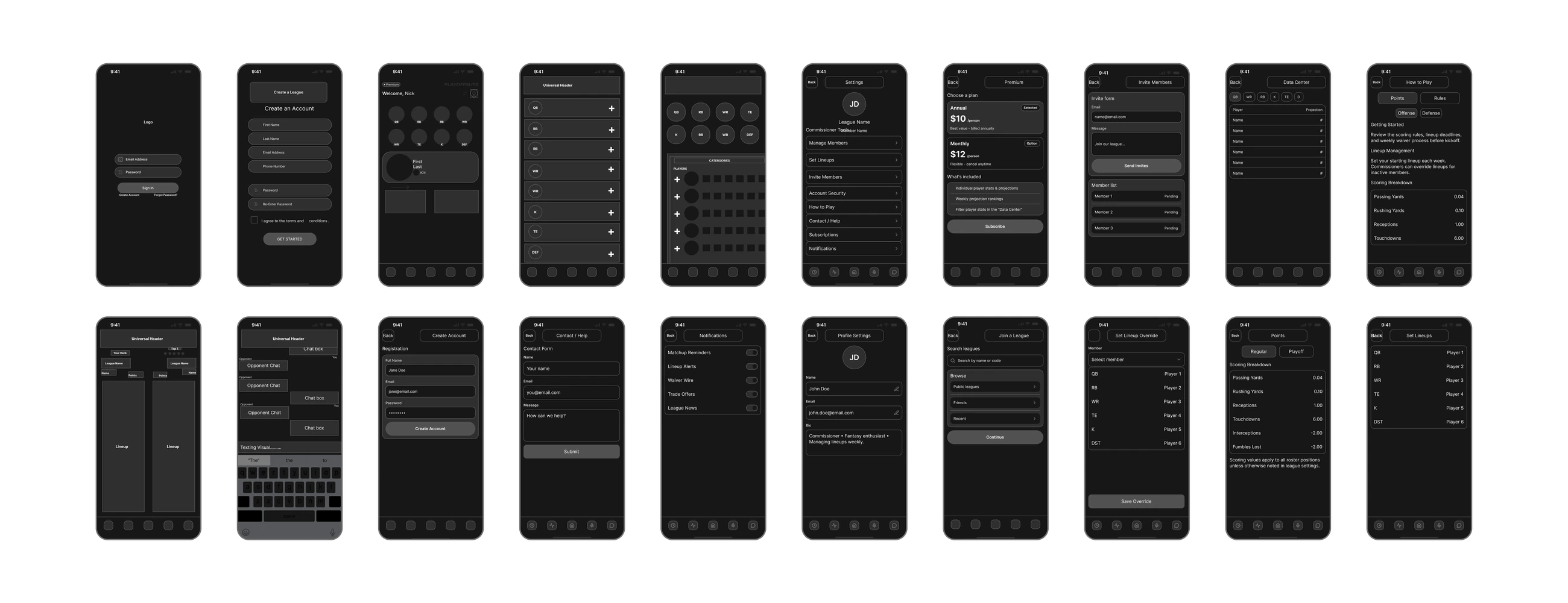 Low-fidelity wireframe set